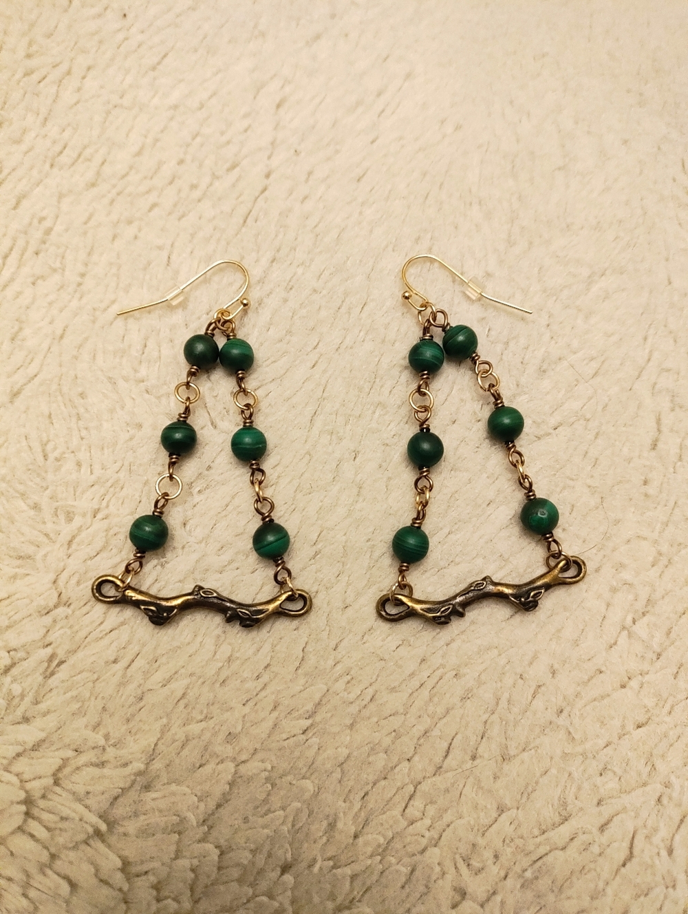 Gold Tone Malachite Chandelier Earrings